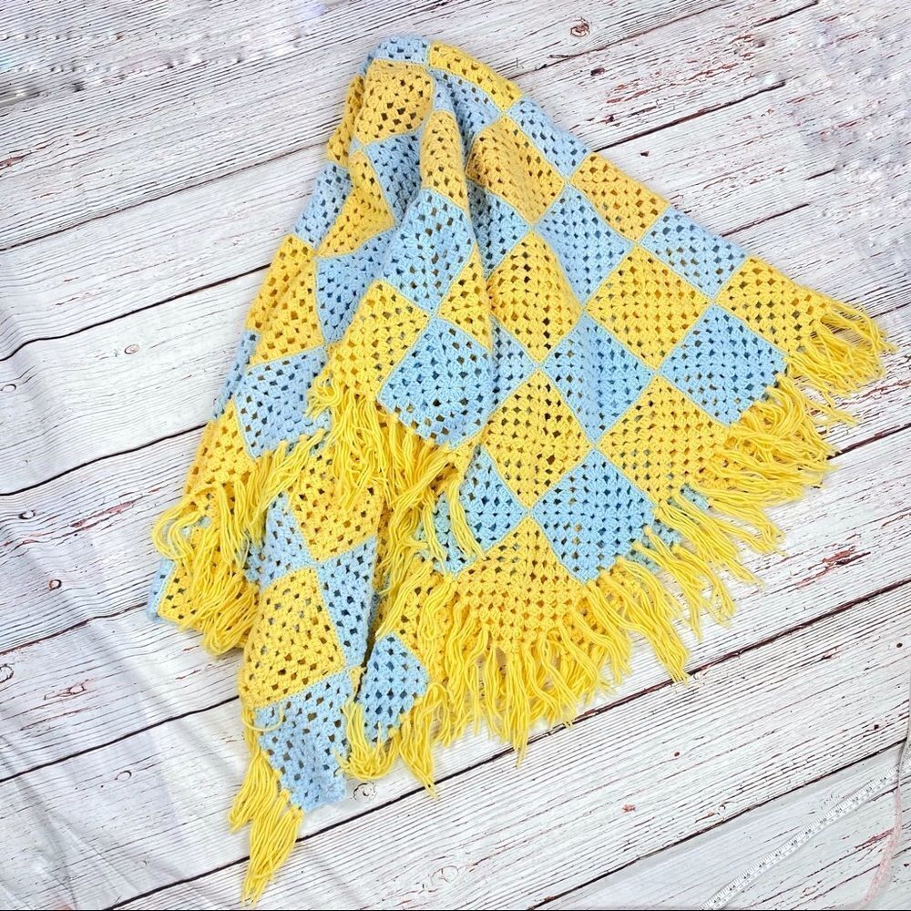 Handmade Granny Square Fringe Hem Afghan